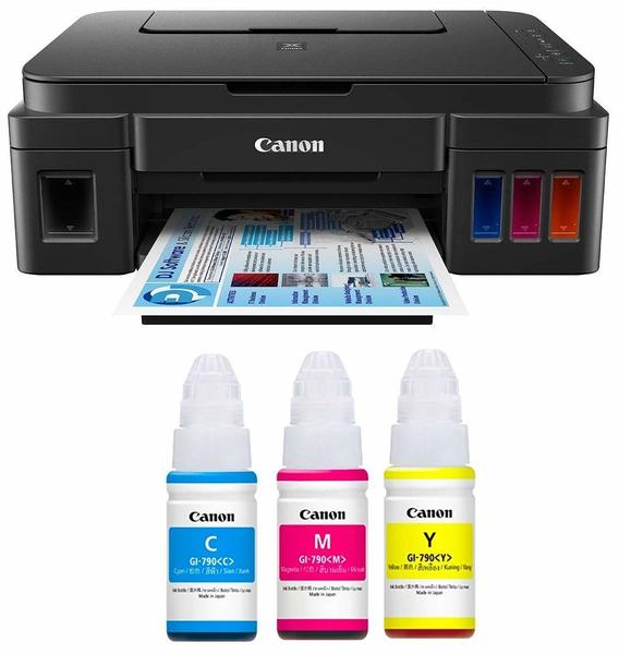Buy Canon G3000 All-in-One Ink Tank Colour Printer with Color Ink Bottles-Cyan Magenta, Yellow on EMI