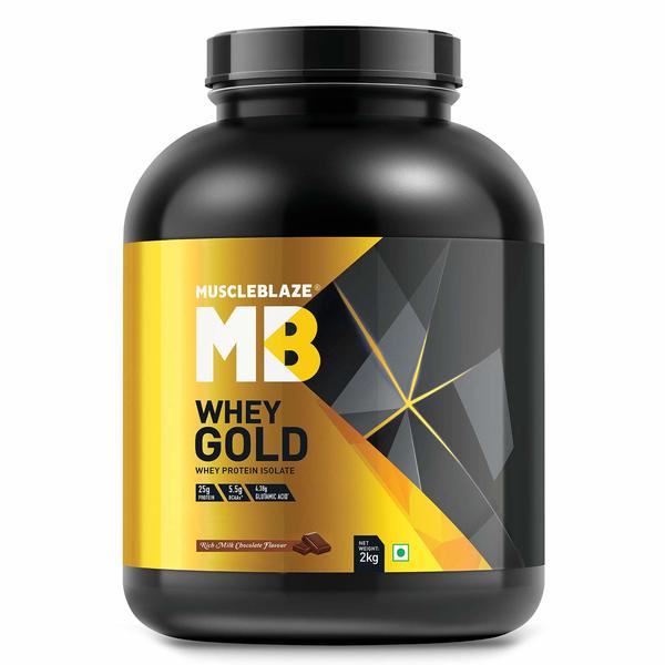 Buy MuscleBlaze Whey Gold 100% Whey Protein Isolate (Rich Milk Chocolate, 2 kg/4.4 lb) on EMI