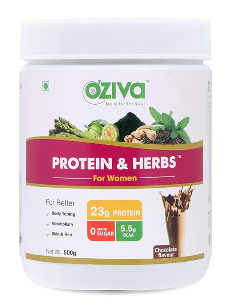 Buy OZiva Protein & Herbs, Women, (Natural Protein Powder with Ayurvedic Herbs & Multivitamins Chocolate) on EMI