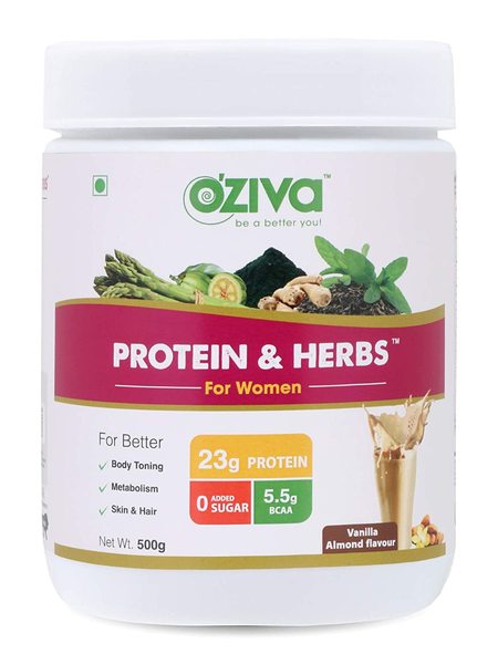 Buy OZiva Protein & Herbs for Women, Vanilla Almond, 16 Servings, 0g added Sugar on EMI