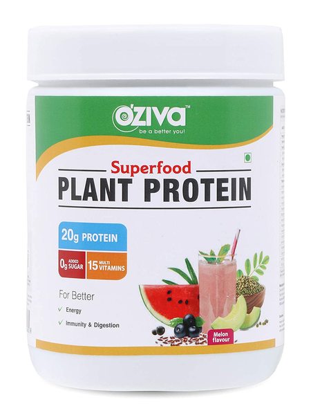 Buy OZiva Superfood Plant Protein with Ayurvedic Herbs & Multivitamins for boosting Immunity & Energy, Soy Free (Melon\) on EMI