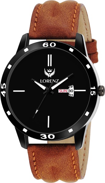 Buy Lorenz Black Dial Leather Strap Day & Date Watch for Men- MK-208W on EMI