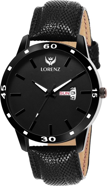 Buy Lorenz Analogue Black Dial Leather Strap Day & Date Watch for Men- MK-2013W on EMI