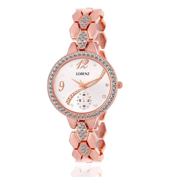 Buy Lorenz Stylish Jewelled Rose Gold Case with Metallic Dial Wrist Watch for Girls & Women- AS-18A on EMI