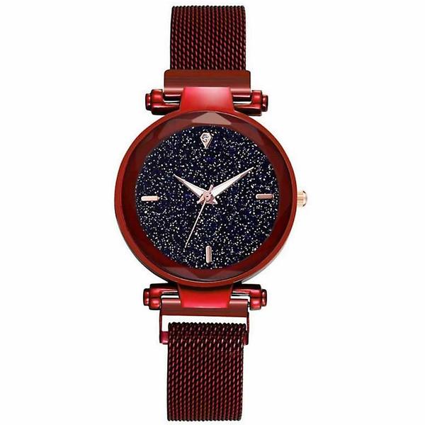 Buy Lorenz Sparkling Diamond Cut Black Dial Magnetic Strap Luxury Analog Watch - Maroon - AS-96A on EMI