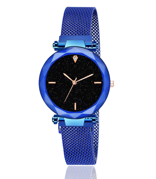 Buy Lorenz Sparkling Diamond Cut Black Dial Magnetic Strap Luxury Analog Watch - Blue - AS-77A on EMI