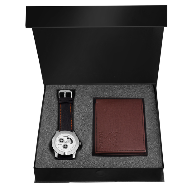 Buy LORENZ Combo of Brown Men's Wallet & White Dial Watch on EMI