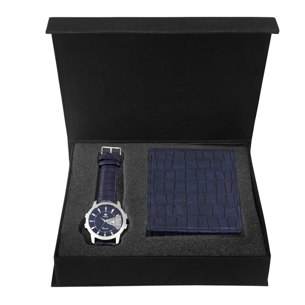 Buy LORENZ CM-203WL-06 Combo of Men's Blue Dial Day & Date Watch and Blue Wallet on EMI