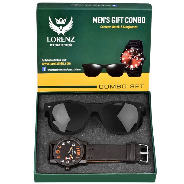 Buy Lorenz Combo of Men's Analogue Black Dial Watch & Black Wayfarer Sunglasses | CM-3071SN-1 on EMI
