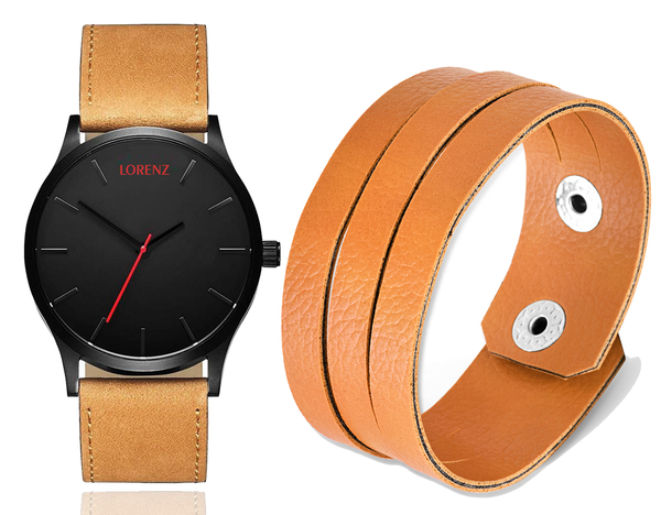Buy LORENZ Analogue Black Dial Watch & Leather bracelet for Men\Boys | 1049-BR3 on EMI