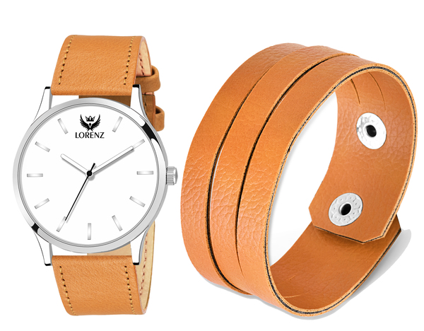 Buy Lorenz MK-1055A White Dial Watch & Leather bracelet for Men\Boys | 1055-BR3 on EMI