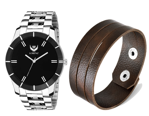 Buy LORENZ Casual Fit Black Dial Watch & Leather bracelet for Men\Boys | 1066-BR2 on EMI