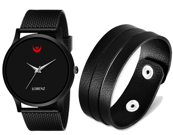Buy Lorenz Black Dial Watch & Leather bracelet for Men\Boys | 2041-BR1 on EMI