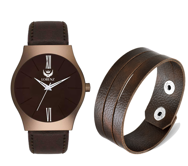 Buy Lorenz Brown Dial Watch & Leather bracelet for Men\Boys | 2043-BR2 on EMI