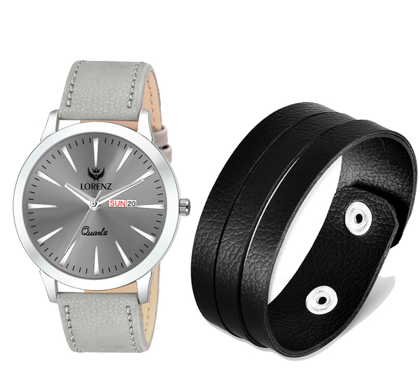Buy Lorenz Analog Grey Dial Slim Watch & Leather bracelet for Men\Boys | 2045-BR1 on EMI
