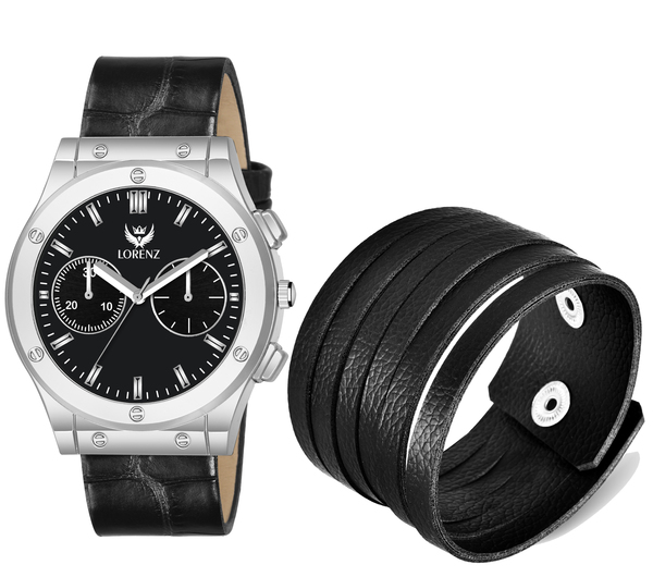 Buy Lorenz Analog Black Dial Watch & Leather bracelet for Men\Boys | 3029-BR4 on EMI