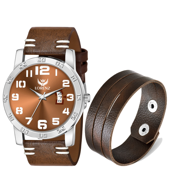 Buy Lorenz Brown Dial Date Edition Analog Watch & Leather bracelet for Men\Boys | 3070-BR2 on EMI