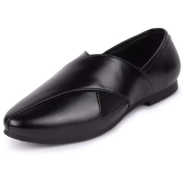 Buy Woyak Faux Leather Peshawari Shoes Roman Sandals Ethnic Black Criss Cross Slip-On Juttis and Mojaris Shoes For Men (Black) on EMI