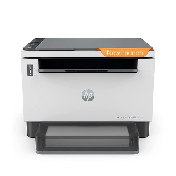 Buy HP Laserjet Tank 1005w Printer: Print, Copy, Scan, Self Reset Dual Band WiFi with Smart Guided Buttons, Upto 5X Print Yield, 15 sec Self Reloading, White Gray, 39.05x36.8x25.5 cm, (381U4A) on EMI