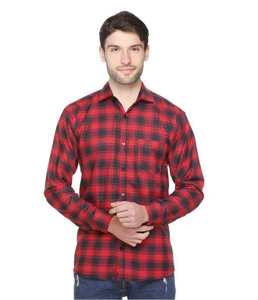 Buy Indicul Red Check Shirt For Men Casual Shirts (Red) on EMI