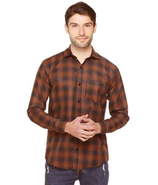 Buy Indicul Brown Check Shirt For Men Casual Shirts (Brown) on EMI