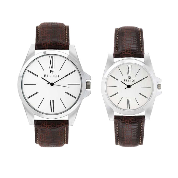Buy Elliot White Dial Analog Leather Strap Wrist Watch For Couple on EMI