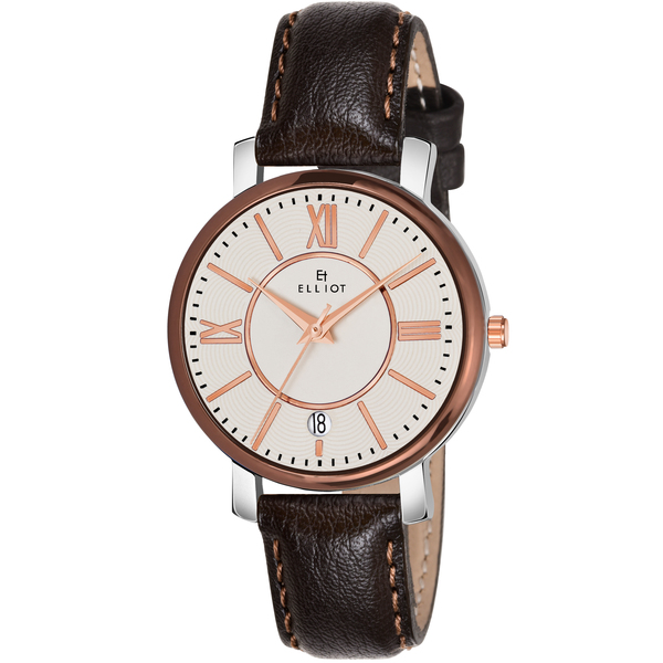 Buy Elliot White Dial Analog Date Function Leather Strap Wrist Watch for Women on EMI