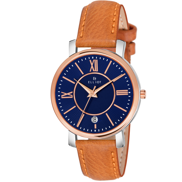 Buy Elliot Blue Dial Analog Date Function Leather Strap Wrist Watch for Women on EMI