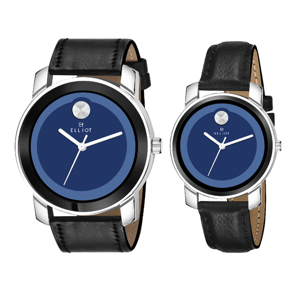 Buy Elliot Blue Dial Analog Leather Strap Wrist Watch For Couple on EMI