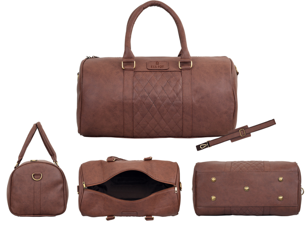 Buy Elliot Check Series Brown Vegan Leather Unisex Luggage Bag on EMI
