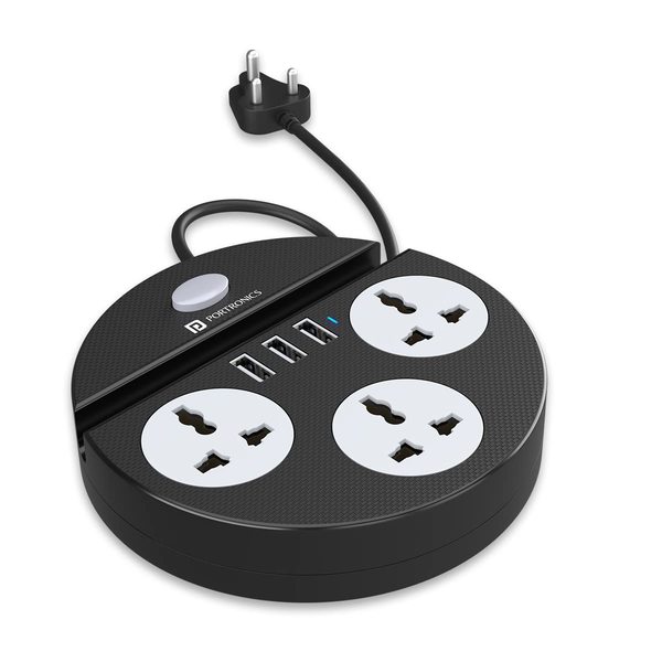 Buy Portronics Power Plate 5 Surge Protector 1500W High Power Converter with USB Charger & Mobile Holder 3AC Socket + 3USB Ports I 1.5 m Cord Length ( Black) on EMI