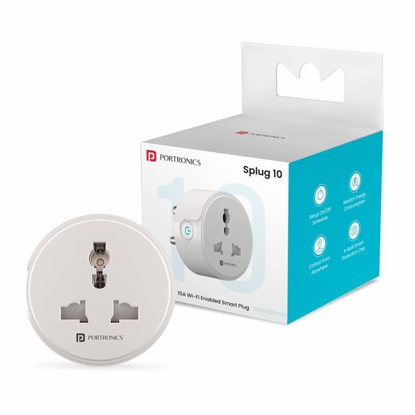 Buy Portronics Splug 10 Wifi 10A Smart Plug Suitable for TVs, Fan, Light, Music System Compatible with Alexa and Google Assistant(White) on EMI