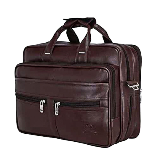 Buy Leather World Expandable Vegan Leather 15.6 inch Laptop Bags Office Bag for Men & Women Messenger Briefcase (Brown) on EMI