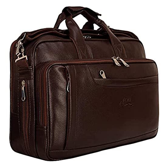 Buy Leather World Expandable PU Leather 15.6 inch Laptop Bags Office Bag for Men & Women Messenger Briefcase (Brown) on EMI
