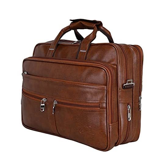 Buy Leather World Expandable PU Leather 15.6 inch Laptop Bags Office Bag for Men & Women Messenger Briefcase- Tan on EMI