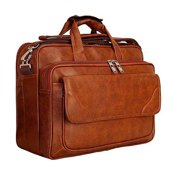 Buy Leather World 15.6 inch PU Leather Water Resistant Laptop Bags Office Bag for Men & Women Messenger Briefcase - Tan on EMI