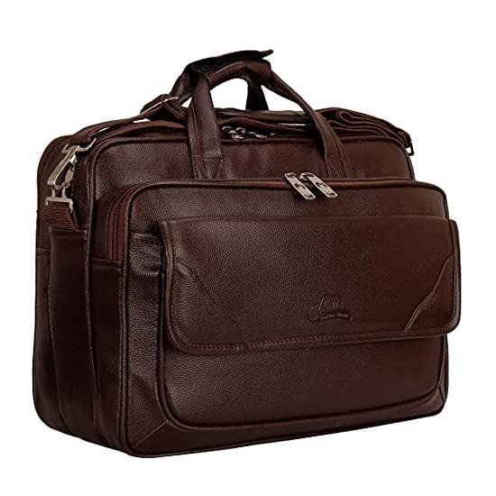 Buy Leather World 15.6 inch Water Resistant PU Leather Office Laptop Bags for Men & Women Messenger Briefcase -Brown on EMI