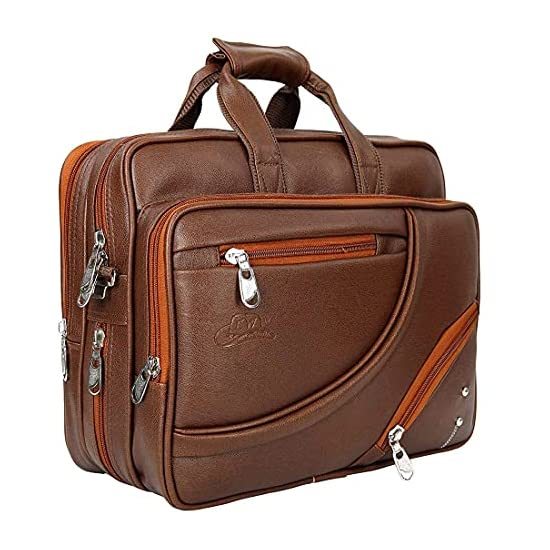 Buy Leather World Expandable 16 inch Water Resistant PU Leather Office Laptop Bag, Business Bag For Men & Women Messenger Briefcase - Tan on EMI