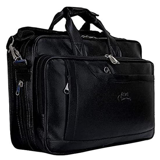 Buy Leather World 15.6 Inch PU Leather Expandable Office Laptop Bag, Briefcase, Messenger For Men & Women- Black on EMI
