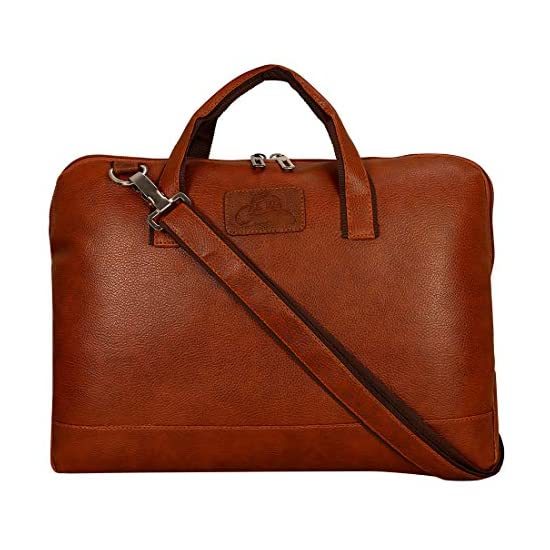 Buy Leather World 15.6 inch PU Leather Laptop Office Bags For Men & Women Messenger - Tan on EMI