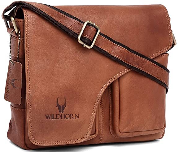 Buy Wildhorn 11 Inch Leather Office Laptop Messenger Bag For Men And Women Camel Color (Camel) on EMI