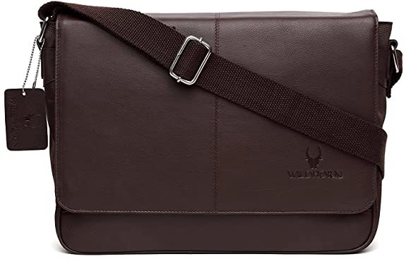 Buy Wildhorn 13.5 Inch Leather Office Laptop Messenger Bag For Men And Women Dark Brown (Dark Brown) on EMI