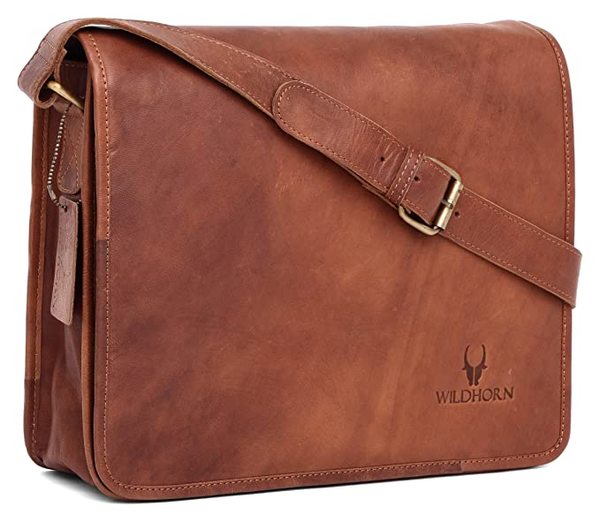 Buy Wildhorn 13 Inch Leather Office Laptop Messenger Bag For Men And Women Tan Vintage Color (Tan Vintage) on EMI