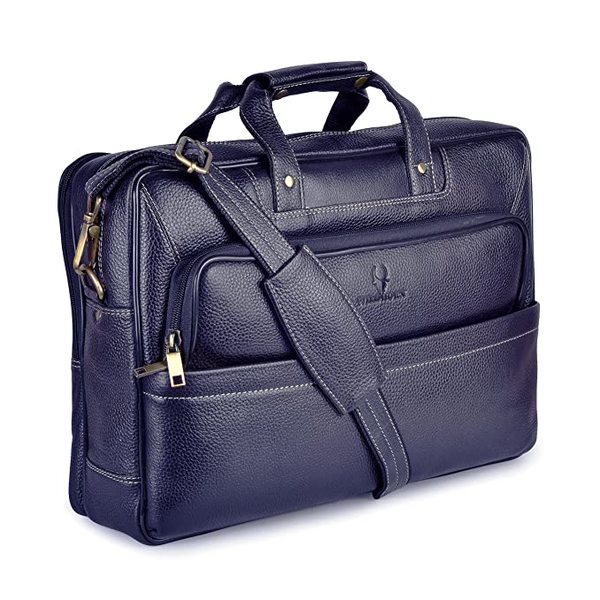 Buy Wildhorn 16 Inch Leather Office Laptop Messenger Bag For Men And Women Dark Blue (Dark Blue) on EMI