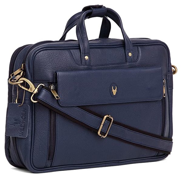 Buy Wildhorn 15.5 Inch Leather Office Laptop Messenger Bag For Men And Women Dark Blue (Dark Blue) on EMI