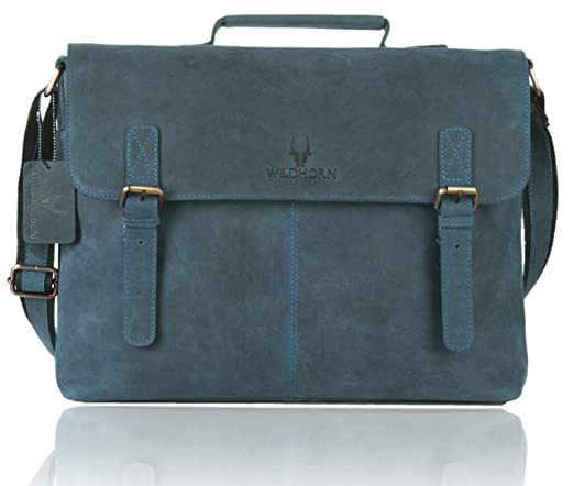 Buy Wildhorn 15.6 Inch Leather Office Laptop Messenger Bag For Men And Women Blue (Blue) on EMI