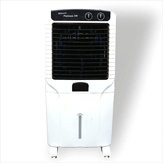 Buy Moonair Plastic Platinum 100 Desert Air Cooler With 100 Liters Water Tank; High Density HoneycombPads; 5 Fin Power Flow Blade; Castor Wheels For easy Movement; 3 Speed; (100-L ,Black and White) on EMI
