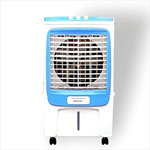 Buy Moonair Plastic Gold 65 Desert Air Cooler With 65 Liters Water Tank; A+ Grade Plastic Body; 5 Fin Power Flow Blade; Castor Wheels For easy Movement; 4 Way Air Deflection;(65-L ,Blue And White) on EMI