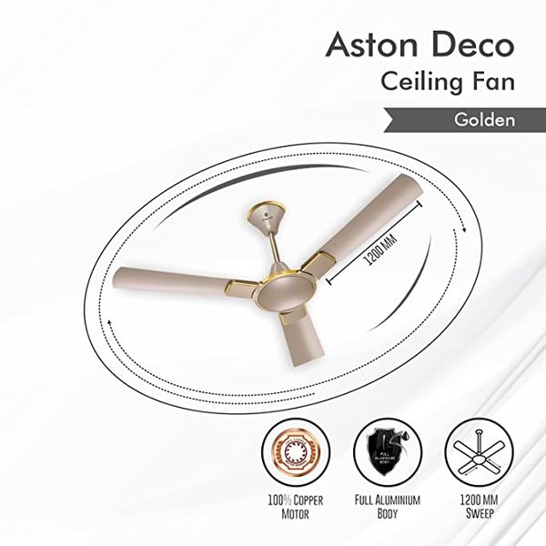 Buy Singer Aston Deco 1200mm High Speed Designer Ceiling Fan, Aluminium Body, Copper Motor (48 inch) - Golden on EMI