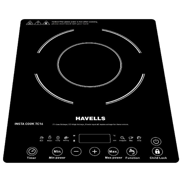Buy Havells Insta Cook TC 16 Energy Efficent Induction (Black), 1600watt, with 7 Cooking Option, Auto Pan Detection Sensor &3 Year Coil Warranty on EMI